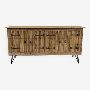 Vintage Audoux Minnet style  rattan sideboard