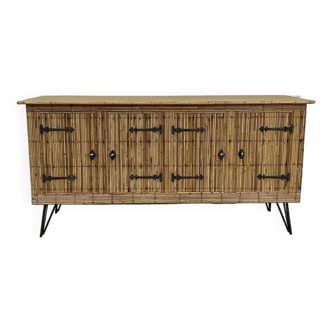 Vintage Audoux Minnet style  rattan sideboard