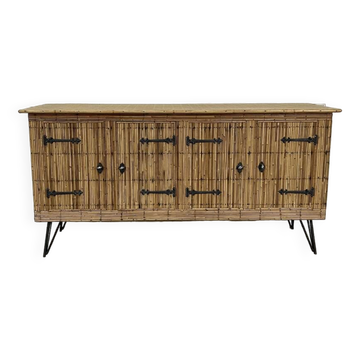 Enfilade vintage style Audoux Minnet en rotin