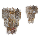 Lot de 2 appliques murales en cristal cascade Hollywood Regency Kinkeldey, 1970