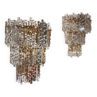 Set of 2 Kinkeldey Hollywood Regency waterfall crystal glass wall lights, 1970