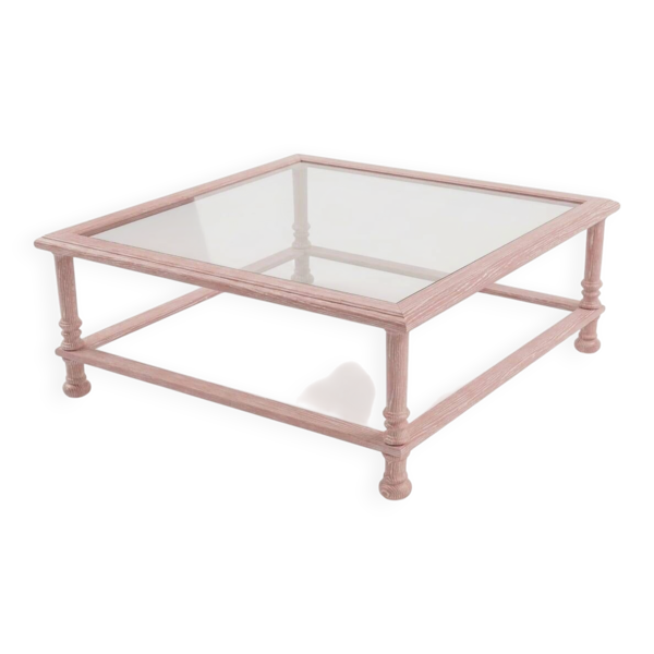 Table Basse Carrée – Bois Massif Cérusé Rose