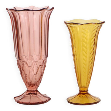 Pair of Colored Glass Vases from the Art Deco Period
