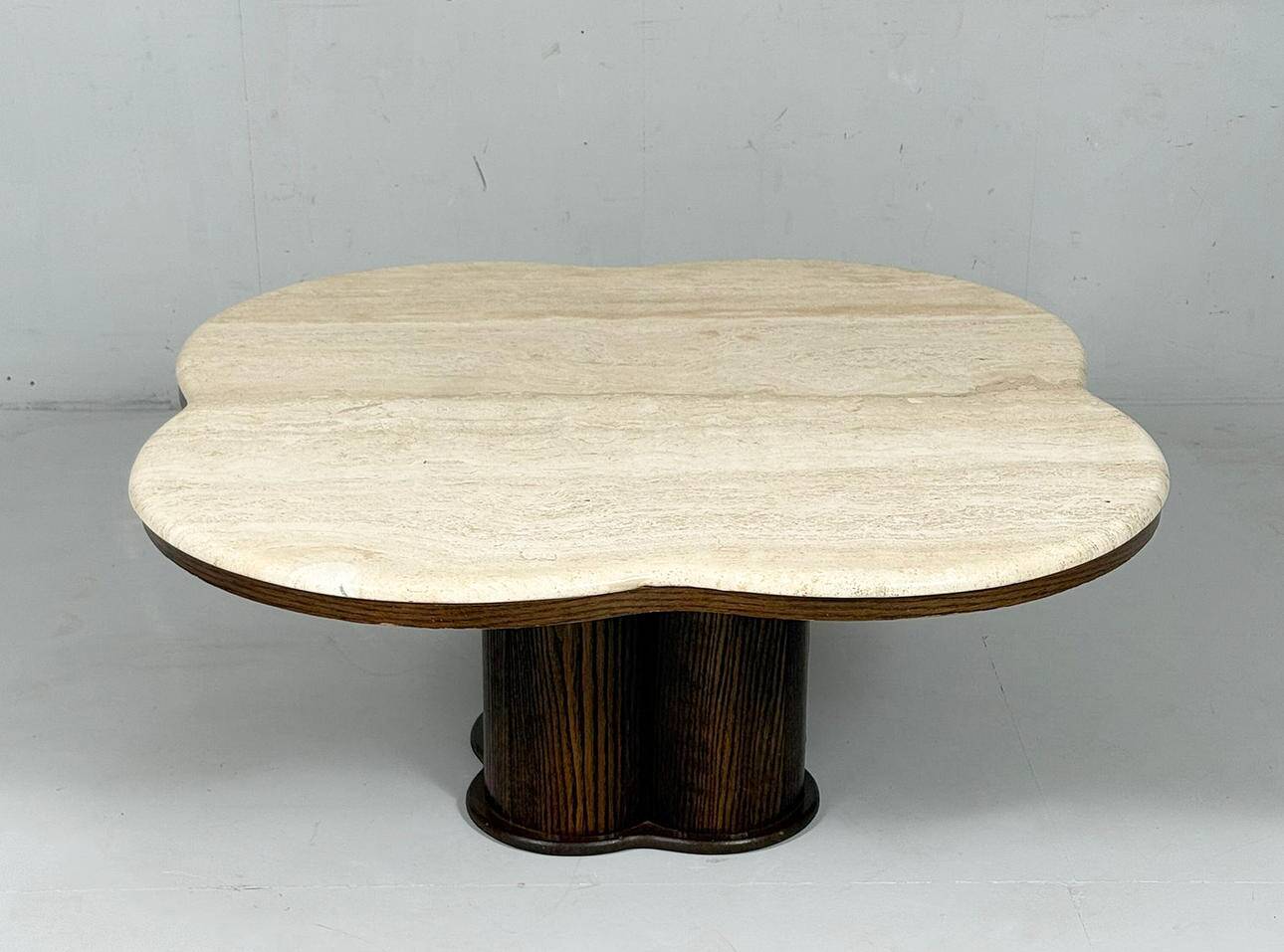Coffee table with travertine top in cloverleaf shape, Italy, 1970s.