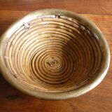 Bauhaus DLG rattan and brass bowl by Italian Gabriella Crespi