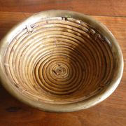 Bauhaus DLG rattan and brass bowl by Italian Gabriella Crespi