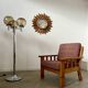 Old golden wooden sun mirror large size vintage 50s design