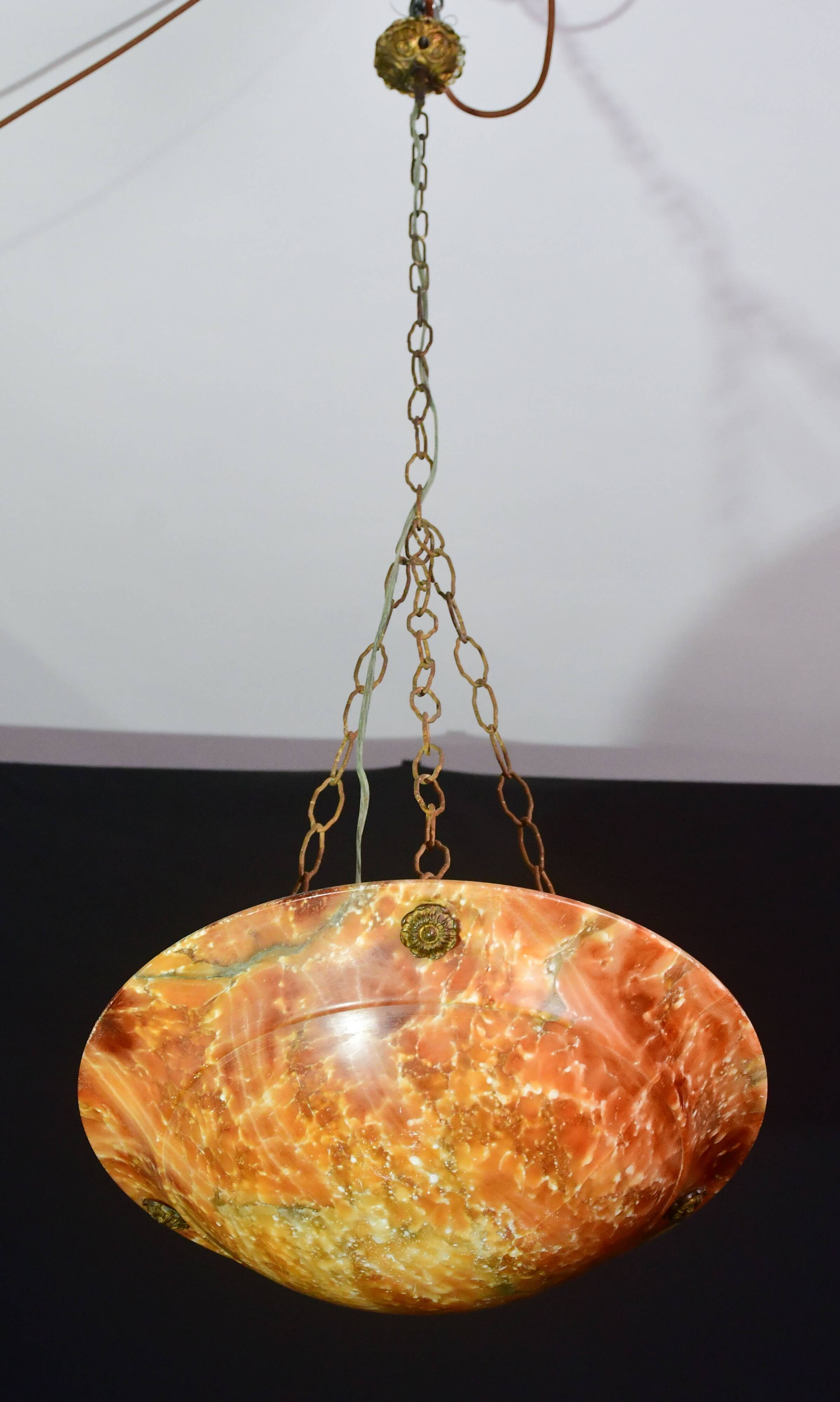 Art Deco great design orange alabaster chandelier, 1940s