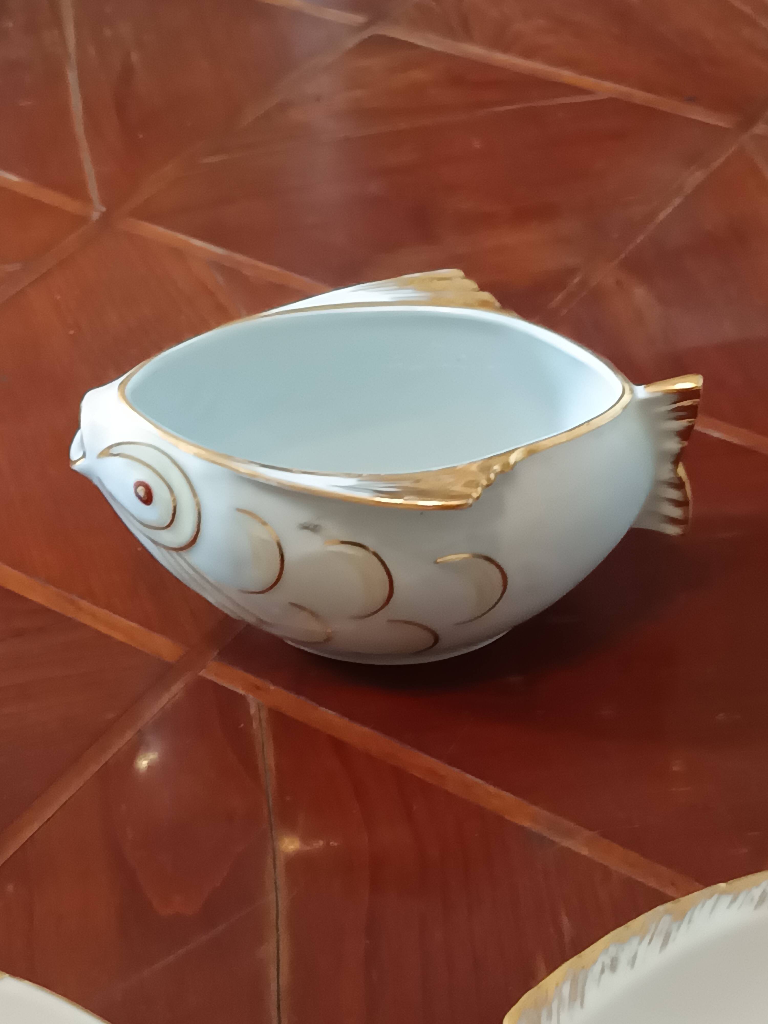 service à poisson 12 assiettes Limoges "Réva"  1940 peint à la main