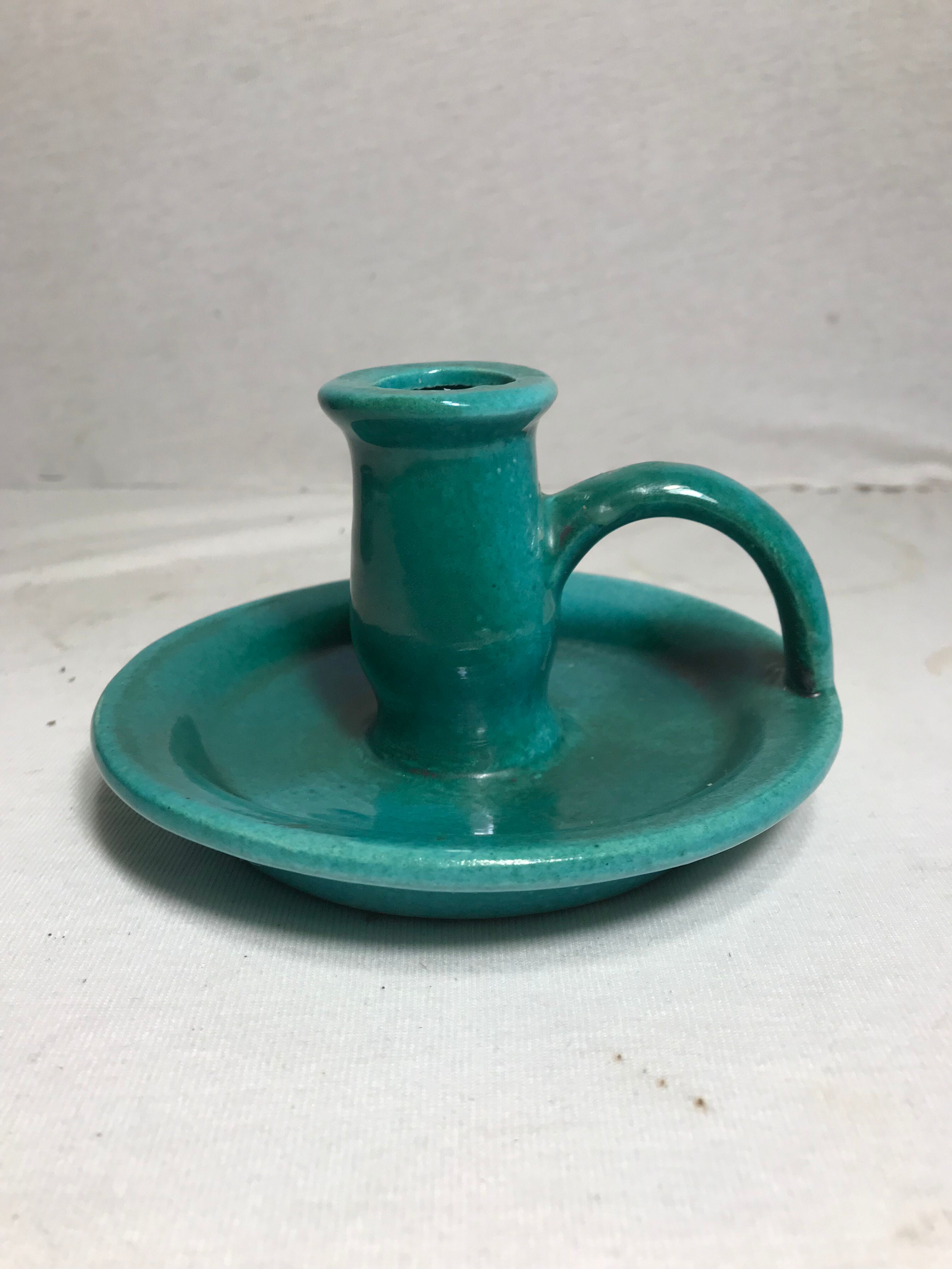 Old caves dieulefit green ceramic + cove vintage candlestick pair