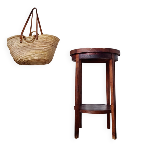 Table ancienne double plateaux ronds, sellette ou porte-plantes
