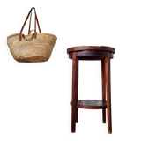 Table ancienne double plateaux ronds, sellette ou porte-plantes