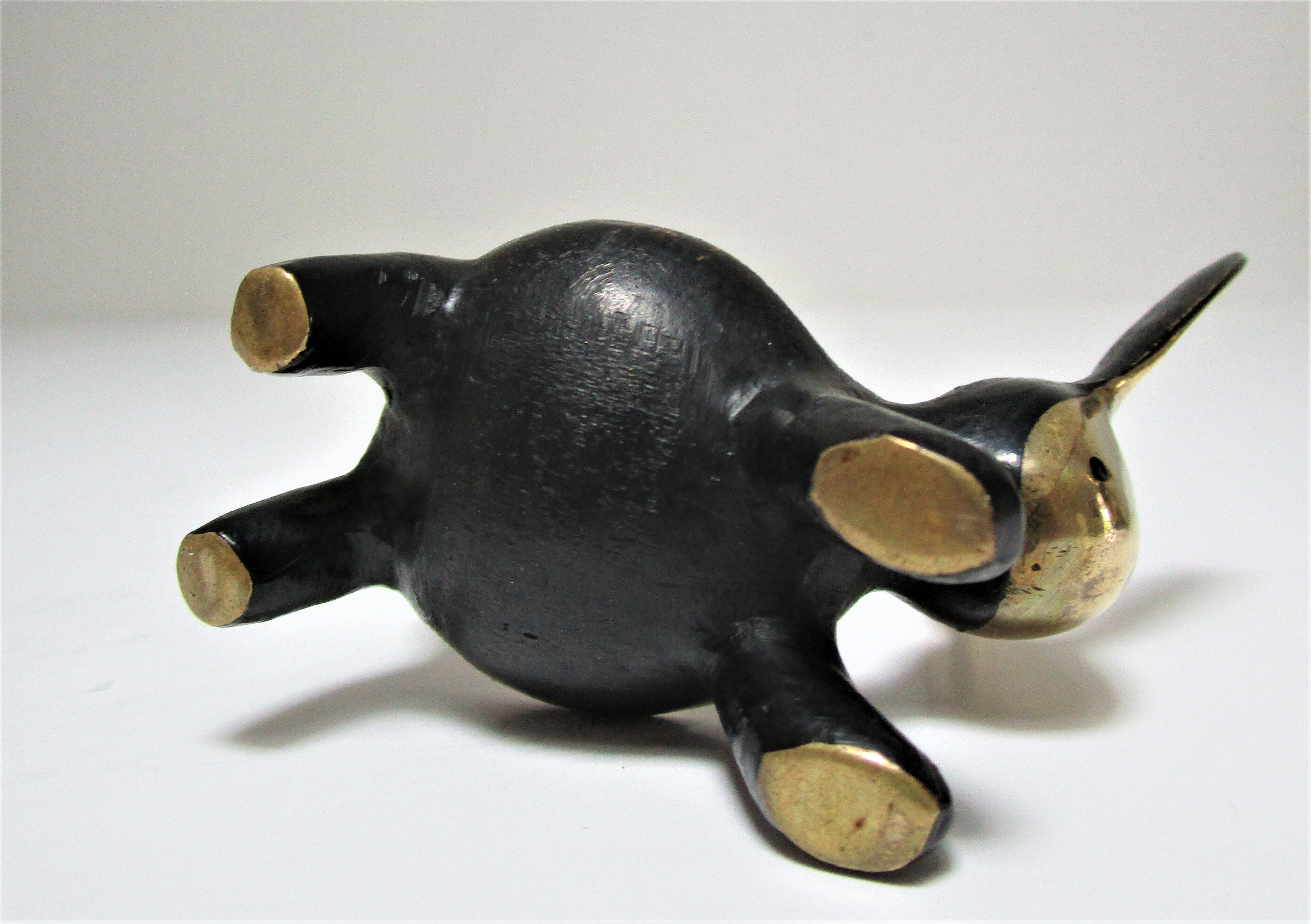 Candle holder zoomorphic bronze solid patina black rabbit hare 60s
