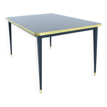 Dining Table, High Gloss Finish, Brass, Tapered Legs, Navy Blue - S