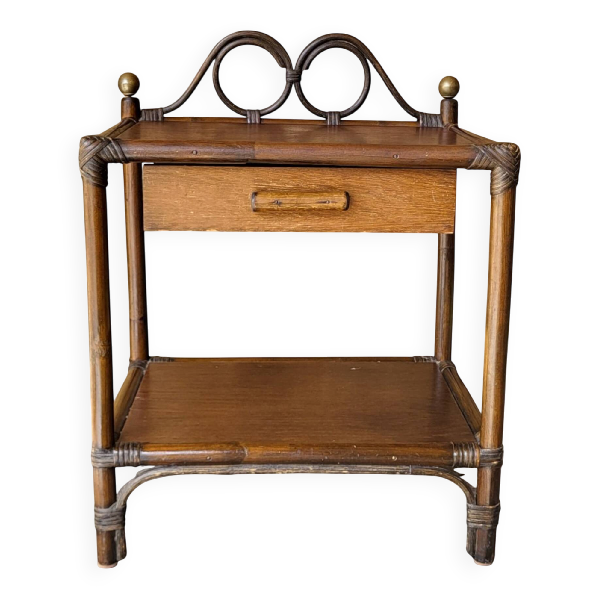 70s rattan bedside table / side table