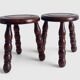 Mid-Century Chestnut Wood Stools Attributed to Charles Dudouyt, 1950s