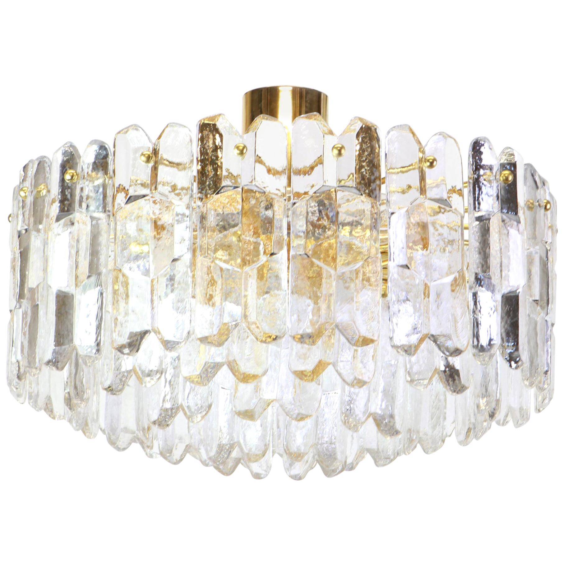Superb brass and crystal glass light fixture Palazzo, Kalmar, Austria, 1970.