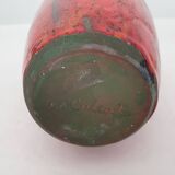 Red ceramic vase signed En Calcat - height 31 cm