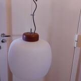 50's, 60'S design pendant lamp in opaline and teak by Goffredo Reggiani.