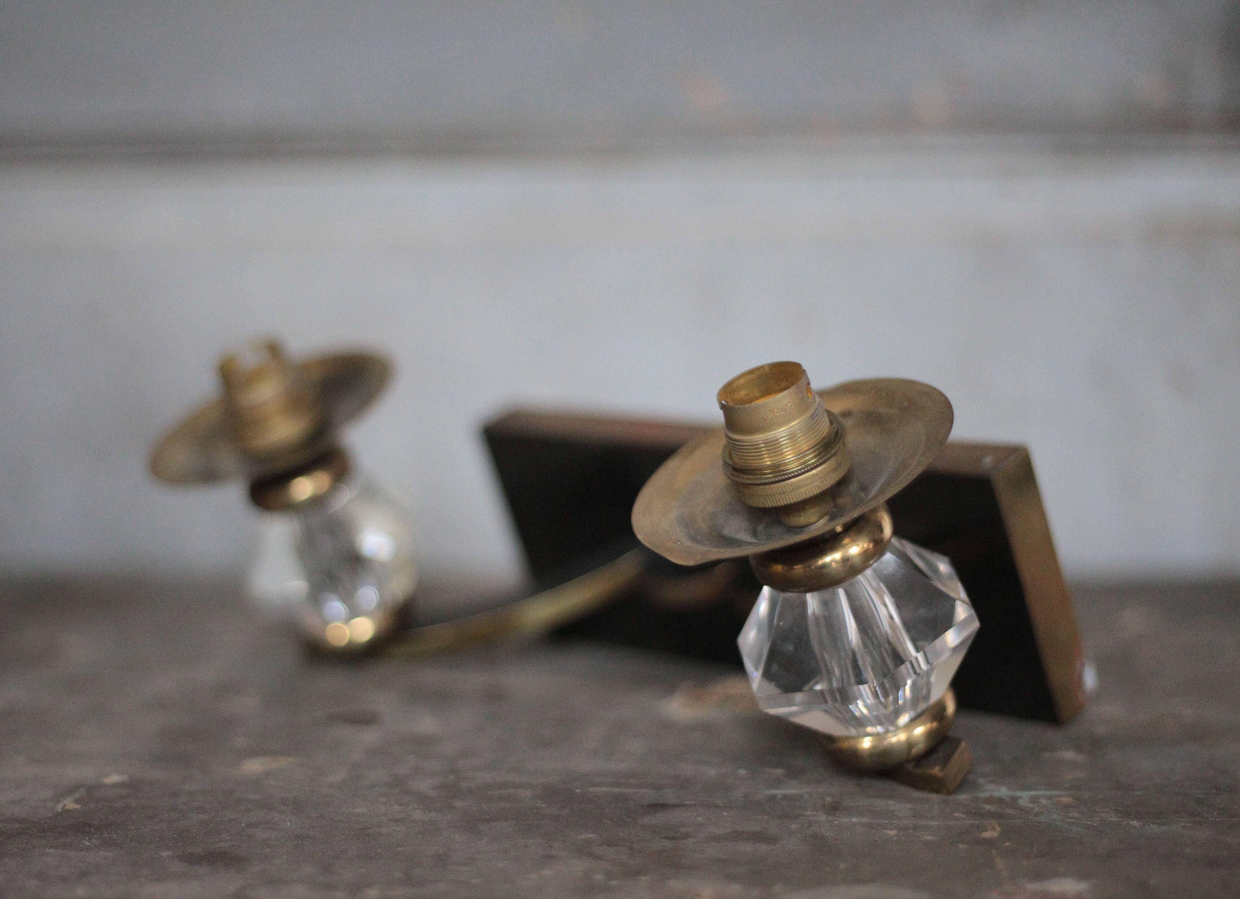 Art Deco wall sconce, brass and Sèvres crystal, light fixture.