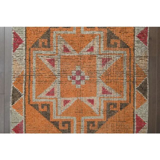 1970s Vintage Turkish Oushak Handmade Orange Runner Rug 86x367