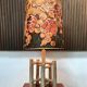 Large sculptural ceramic table lamp with textile batik lampshade, 1960s