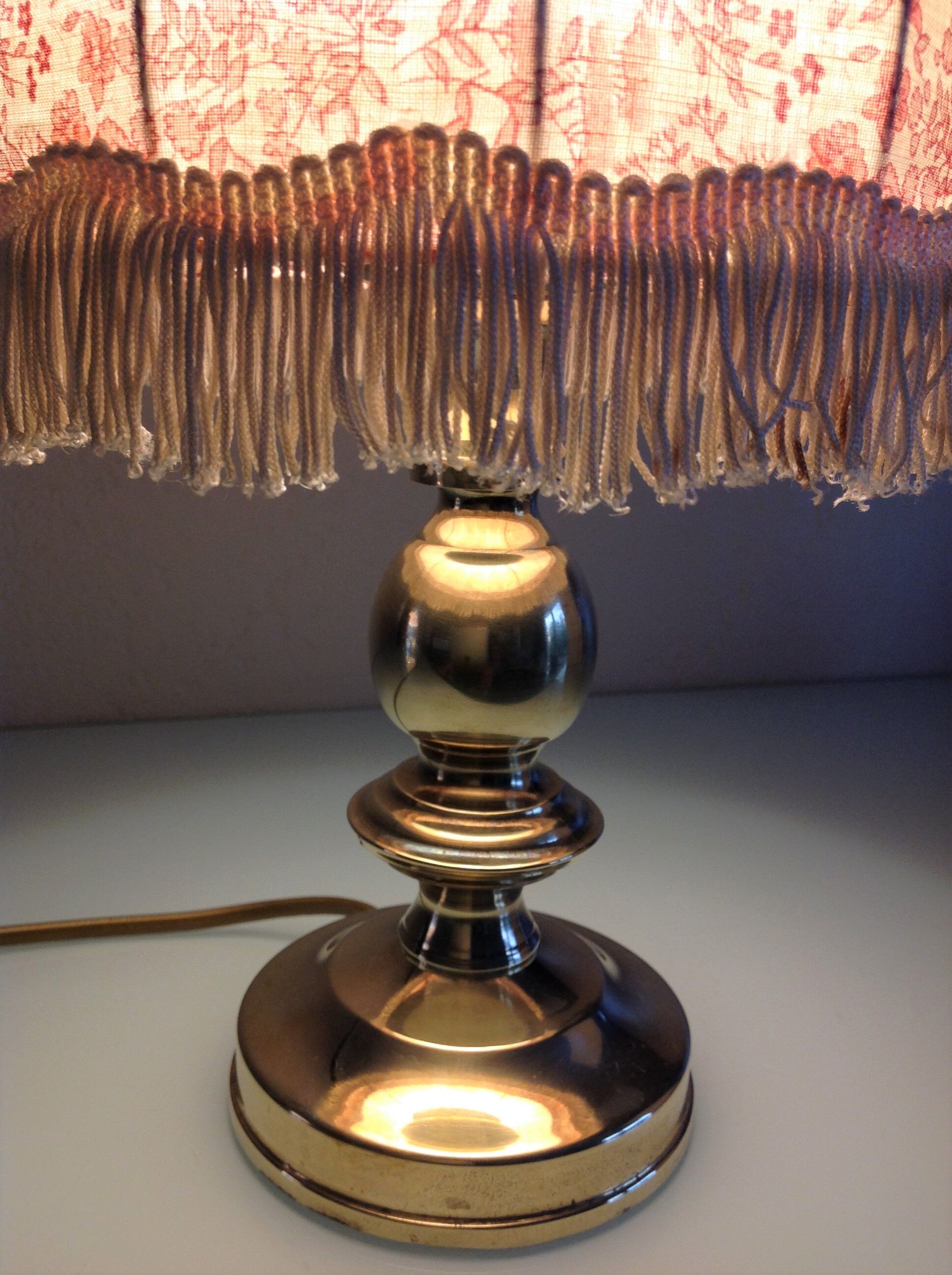 Brass bedside lamp and pink/vintage lampshade 60s-70s