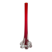 Slim vintage red glass decorative vase, mid-century, Europe, 1960s.