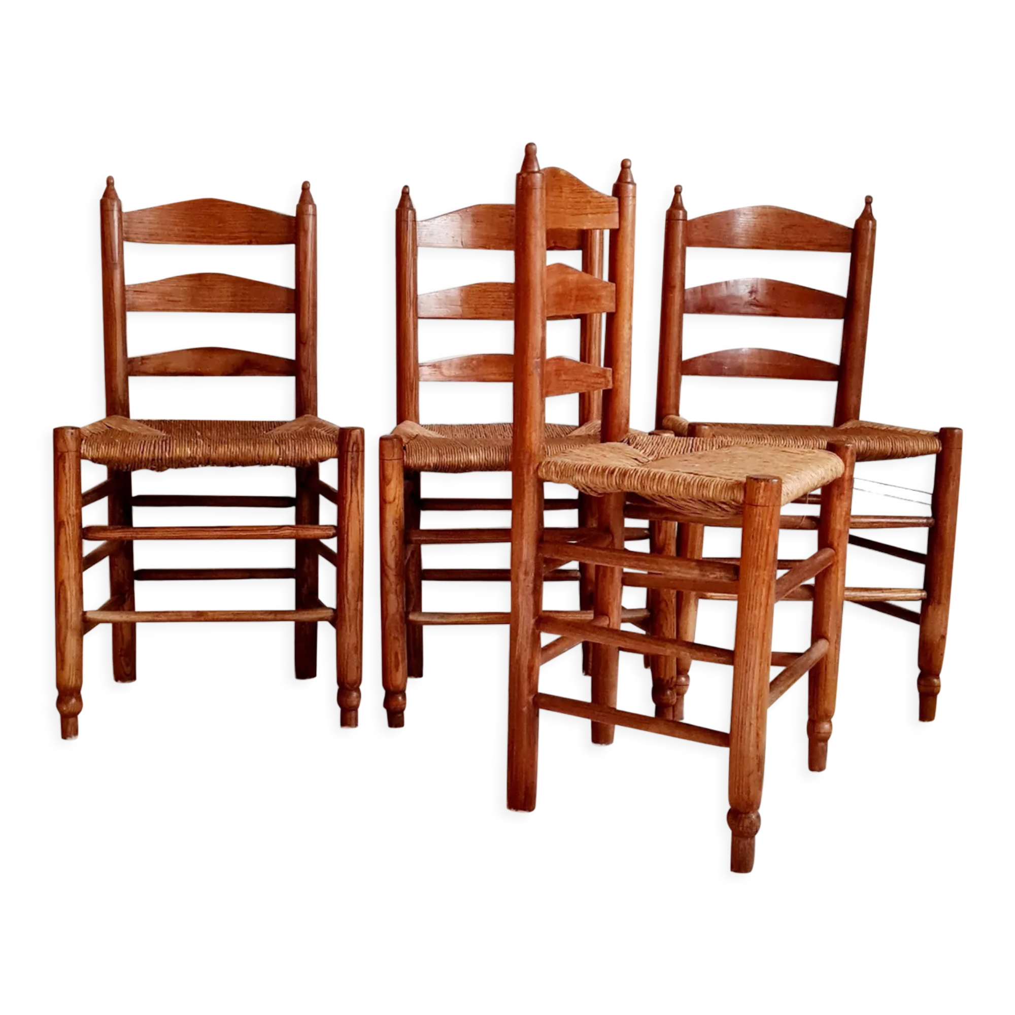 Série de 4 chaises paille, fabrication française, années 40
