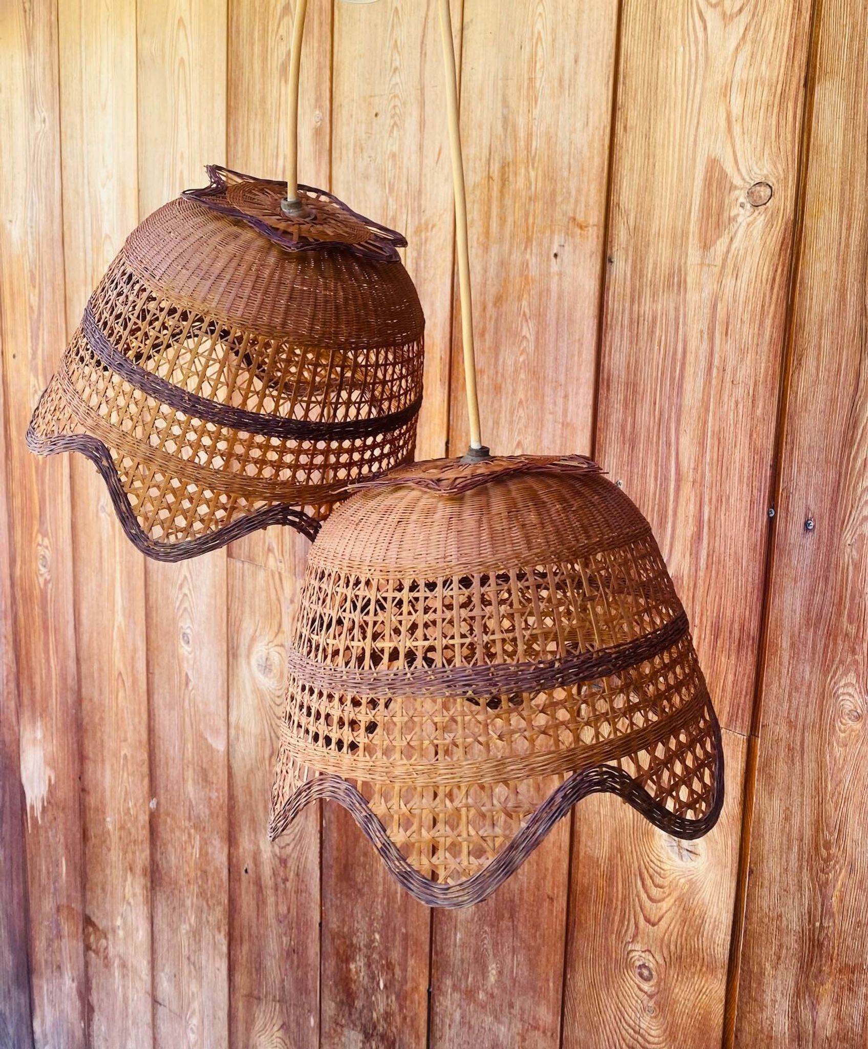 Duo de suspensions en rotin vintage