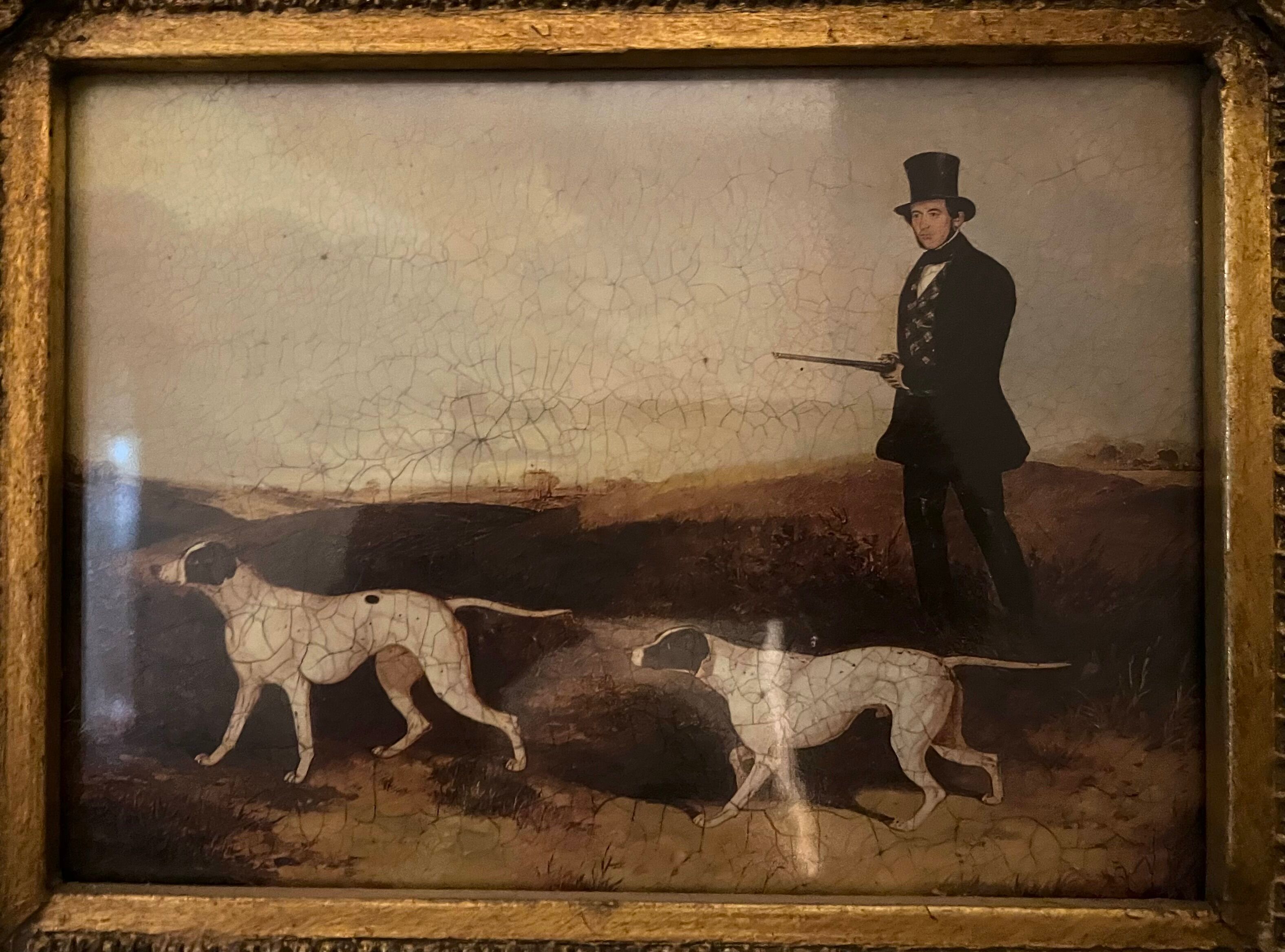 Mirror trumeau decorated with dogs hunting scene 80cm