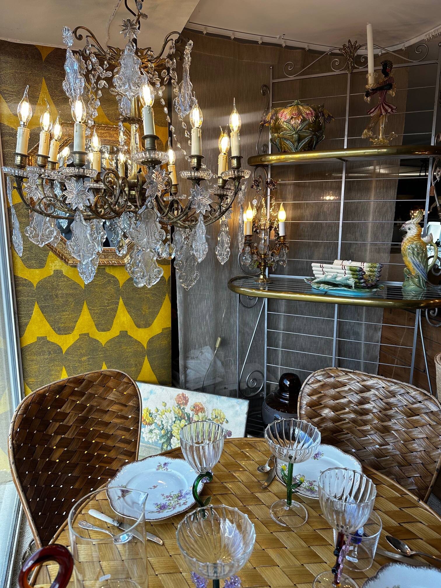 Crystal and bronze chandelier
