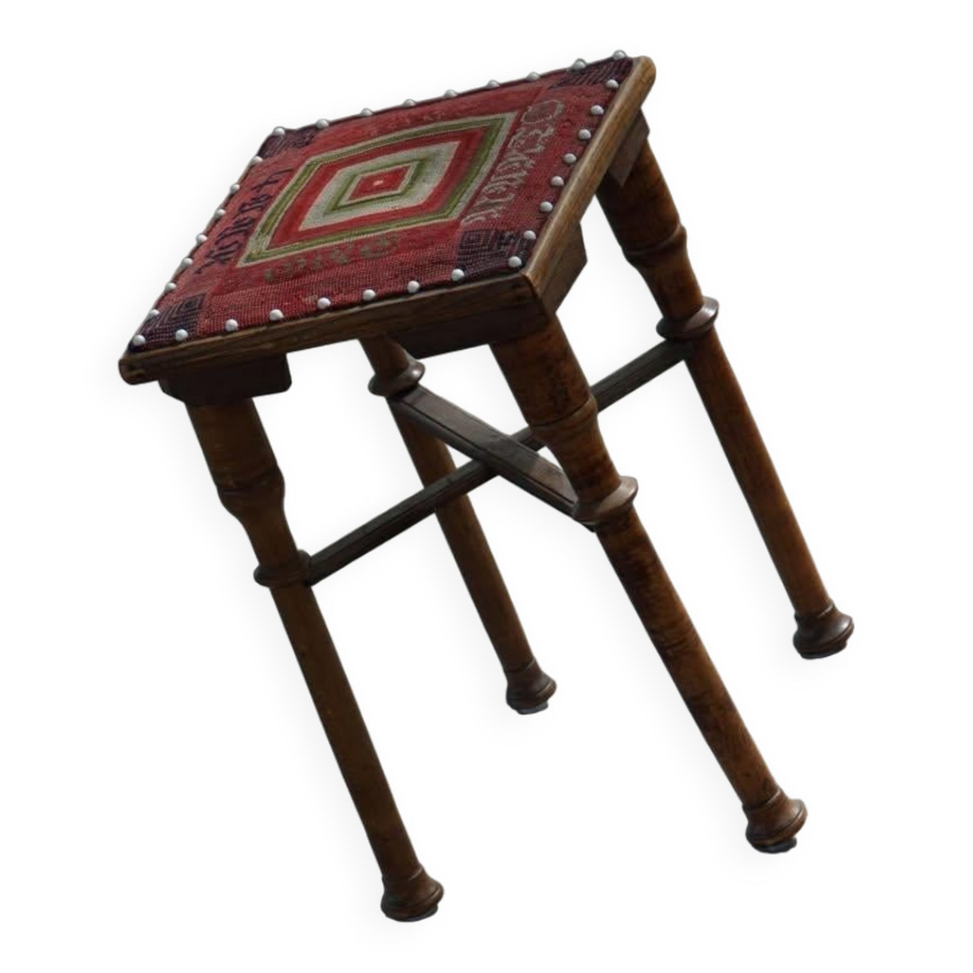 Almue Scandinavian Stool in Wood and Fabric, Late 19th Century