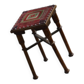 Tabouret Almue Scandinave en Bois et Tissu, Fin du 19ème Siècle