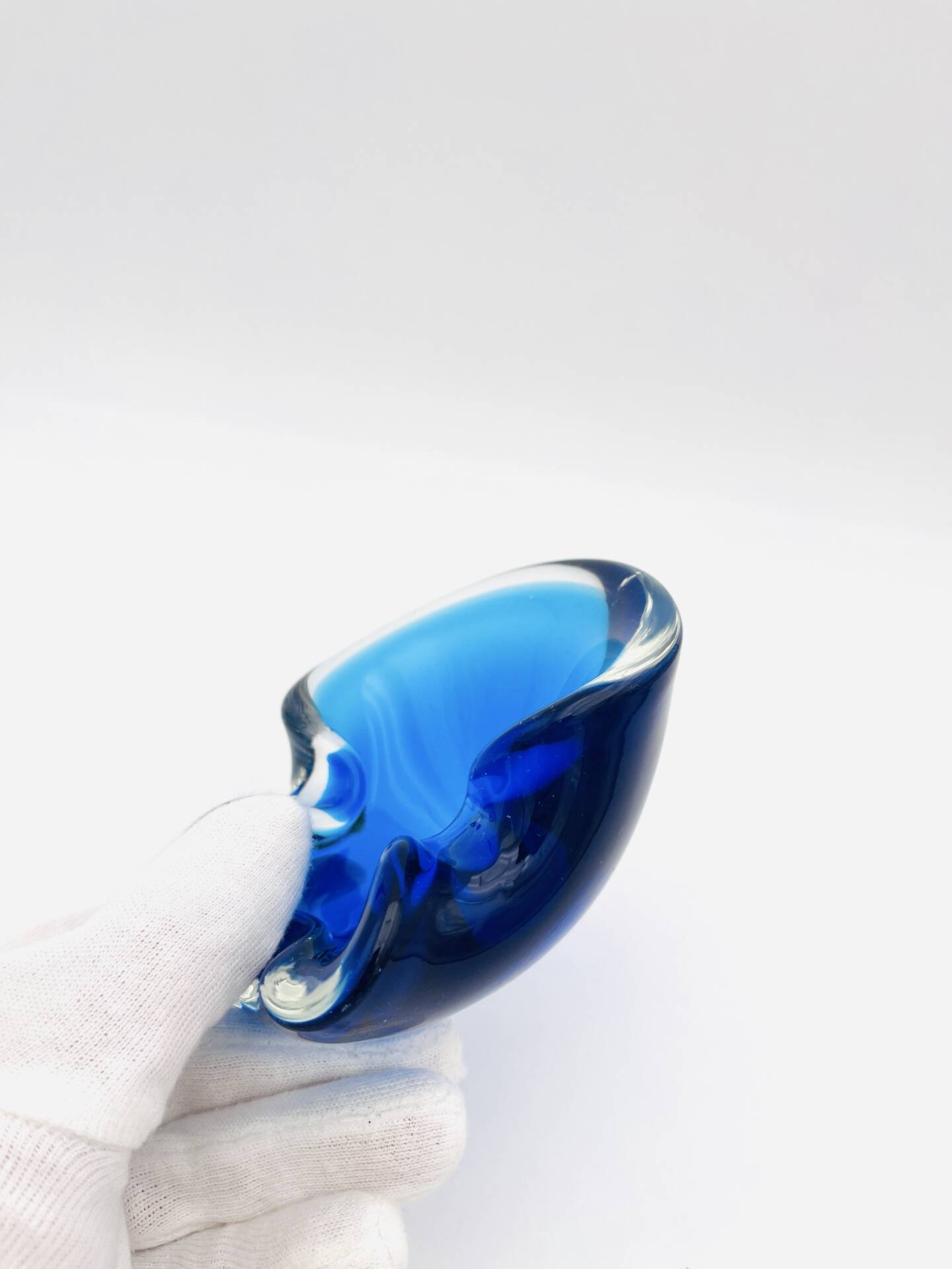 Vide-Poche Murano Sommerso Dégradé Bleu Polylobé 12cm 512g Design