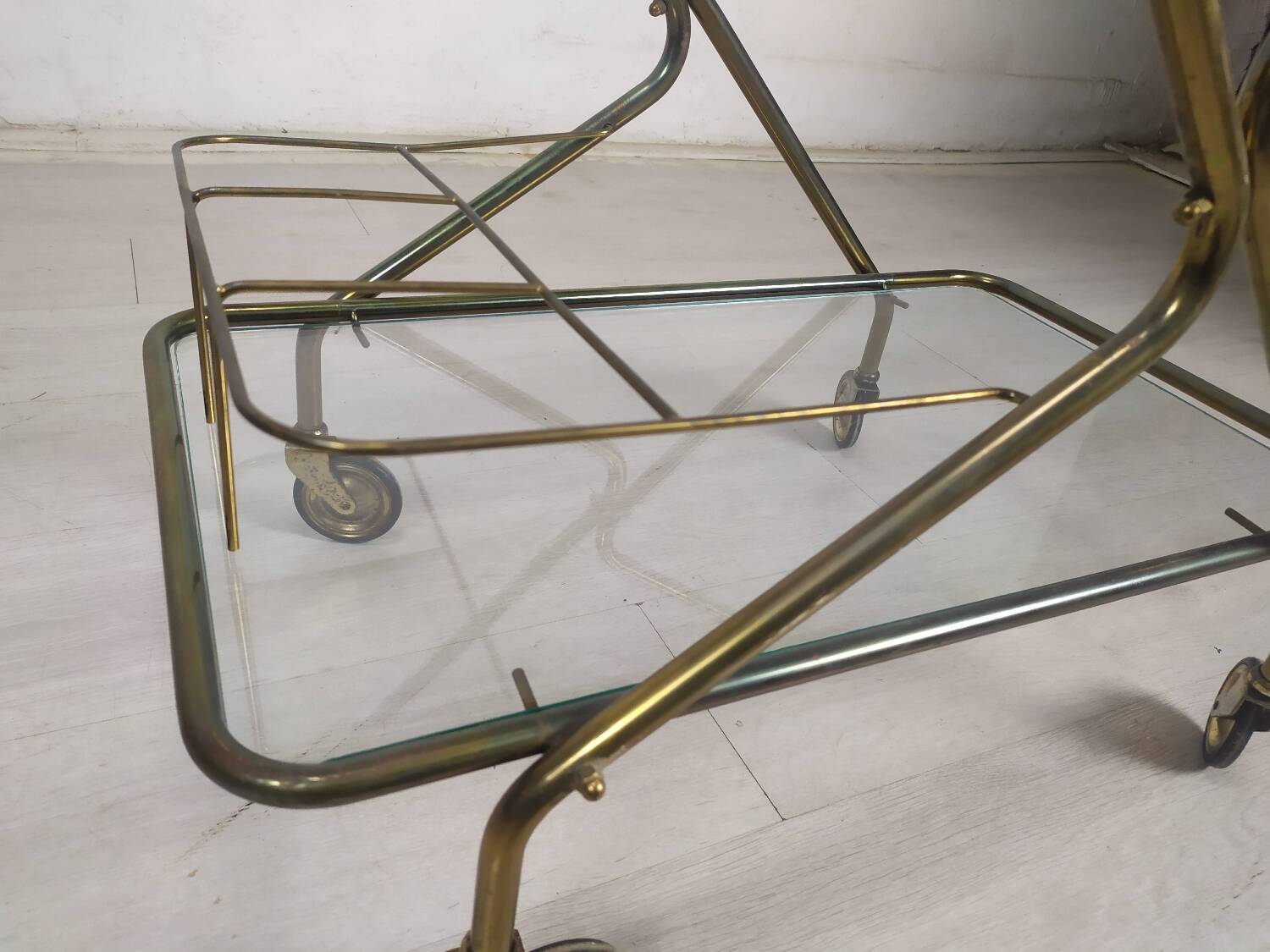 Vintage brass rolling cart