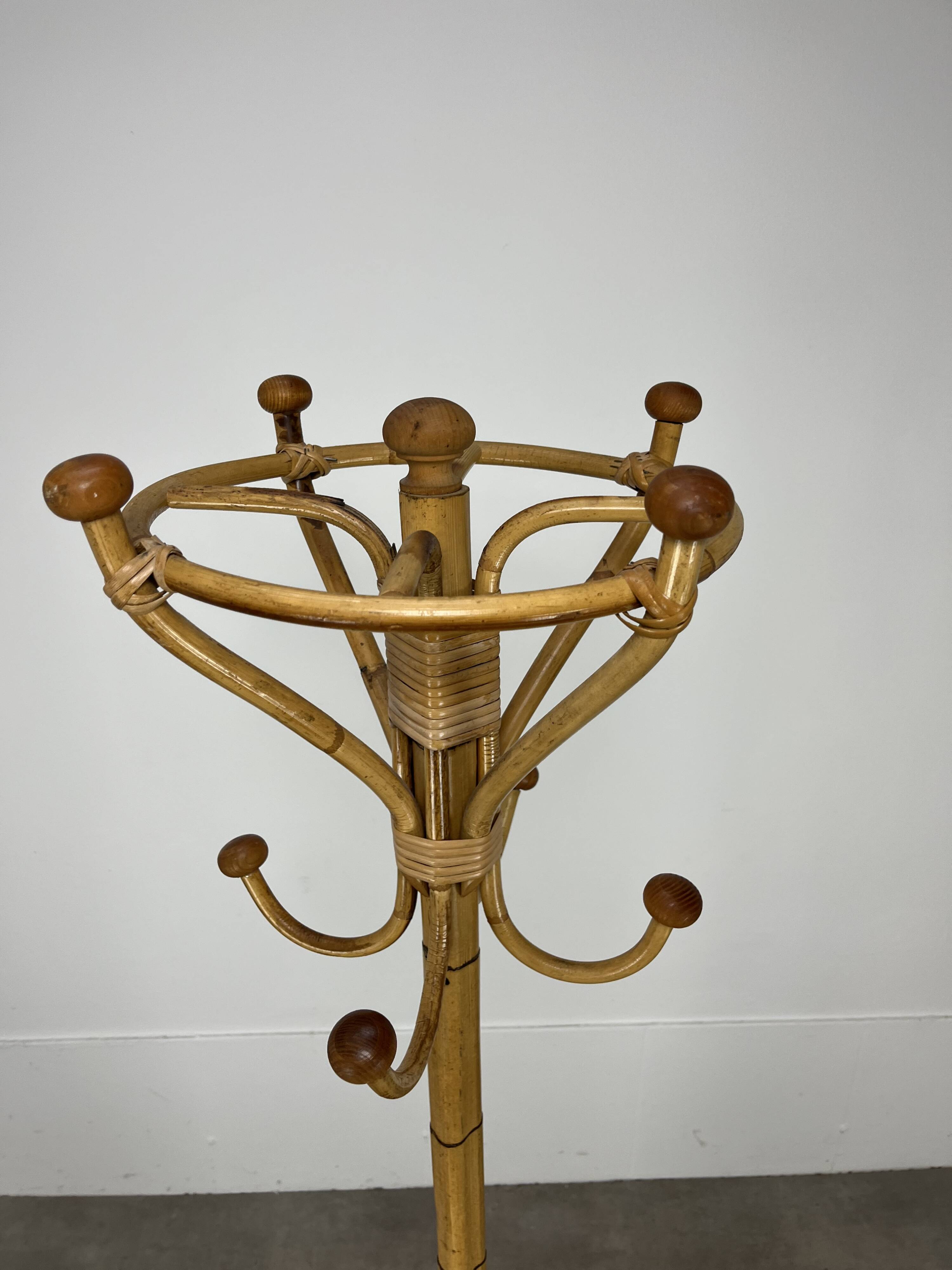 Vintage rattan parrot coat rack
