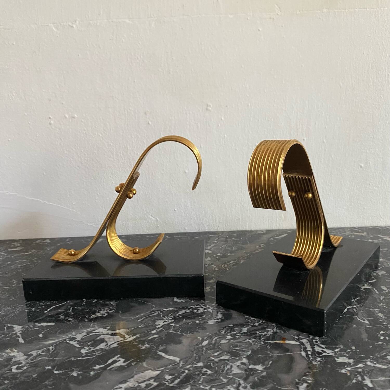 Pair of Modernist Gold Starry Bookends