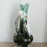 Vase Art Nouveau en céramique émaillée – Femme et chien - Vers 1900