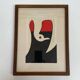Abstract composition - gouache, signed R. Rault, vintage wooden frame