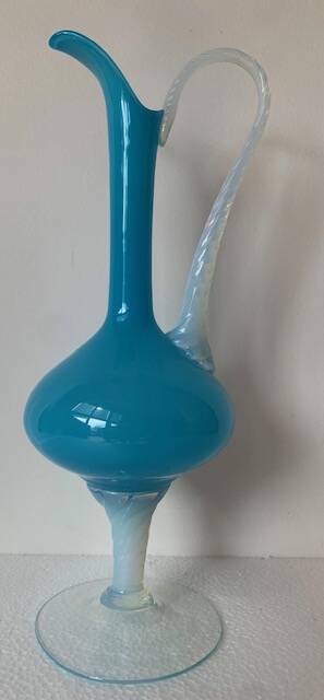 Pitcher vase Ewer pedestal opaline blue blown glass