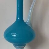 Vase pichet Aiguière piédouche verre soufflé bleu opalin