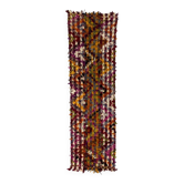 Vintage Handwoven Turkish Kilim Runner Rug with Colorful Pom Poms