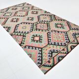 Tapis Kilim Vintage Pastel Fait Main, Motifs Géométriques Turcs, 175x336 Cm