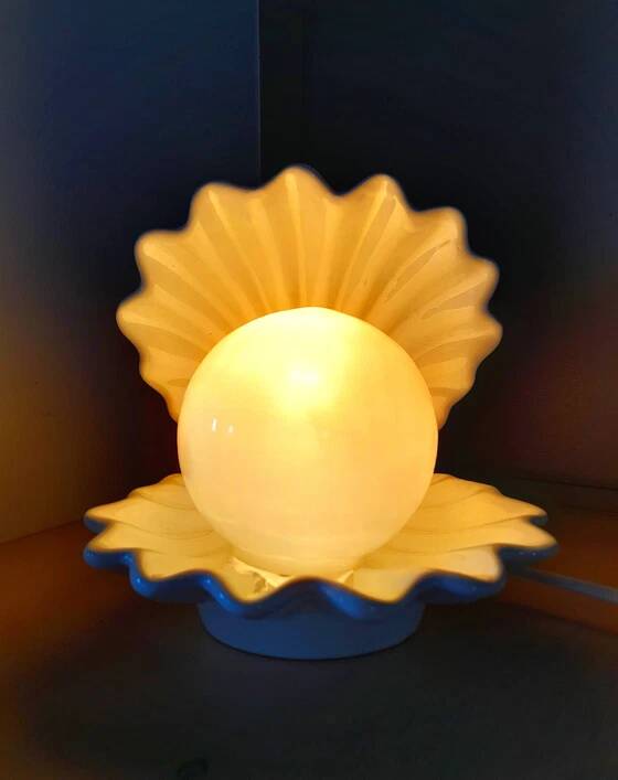 Ceramic and opaline shell lamp from the 80s