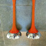 Pair of orange twisted metal pendant lights attributed to Angelo MANGIAROTTI