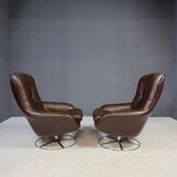 Pair of leather swivel armchairs by PEEM, Finland, 1970s