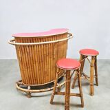 Vintage curved rattan bamboo cocktail bar Tiki bar