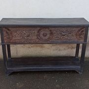 Console in old black wood with integrated chest