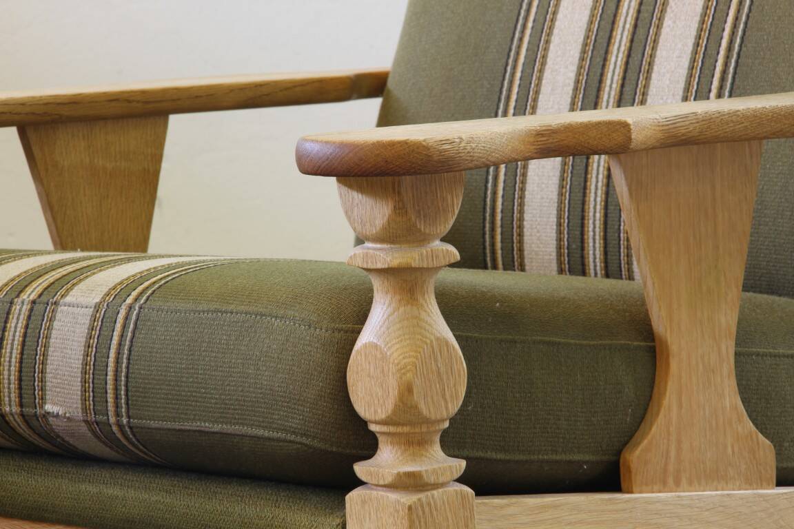 Vintage 1960s Danish low back lounge chairs in light oak, Henning Kjærnulf style